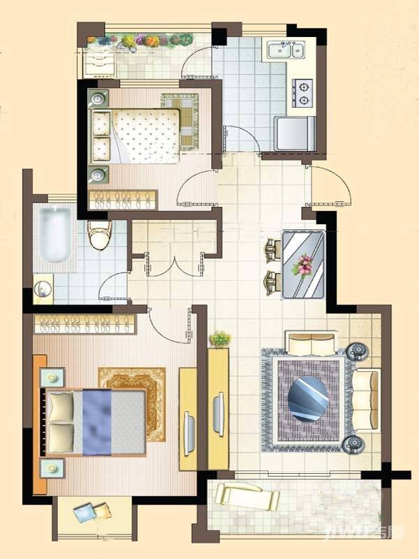 苏宁名都花园2室2厅1卫80㎡户型图