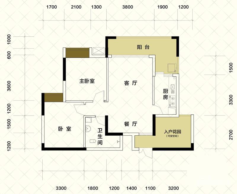 北城公馆2室2厅1卫93.9㎡户型图