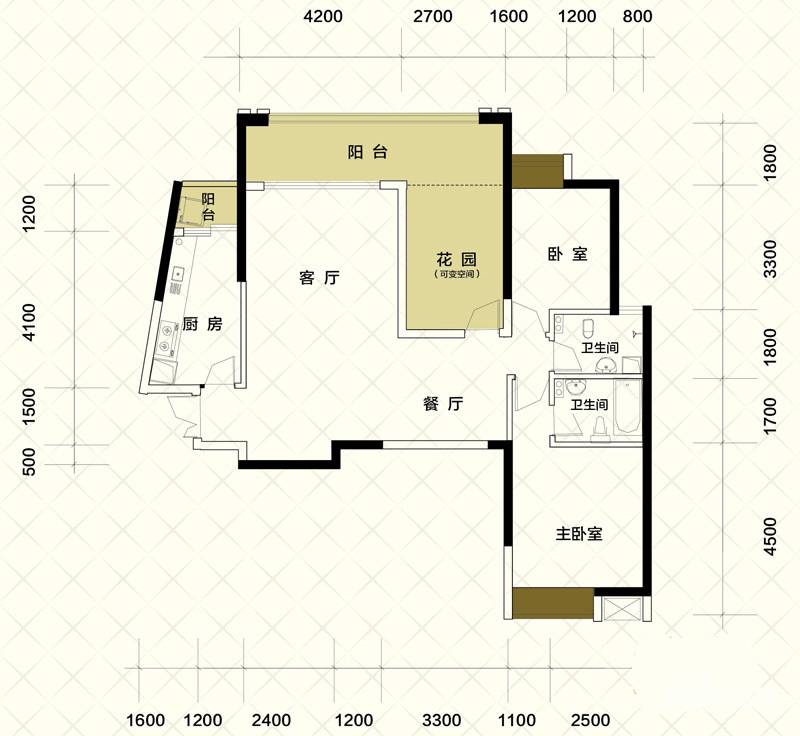 北城公馆2室2厅2卫122.5㎡户型图