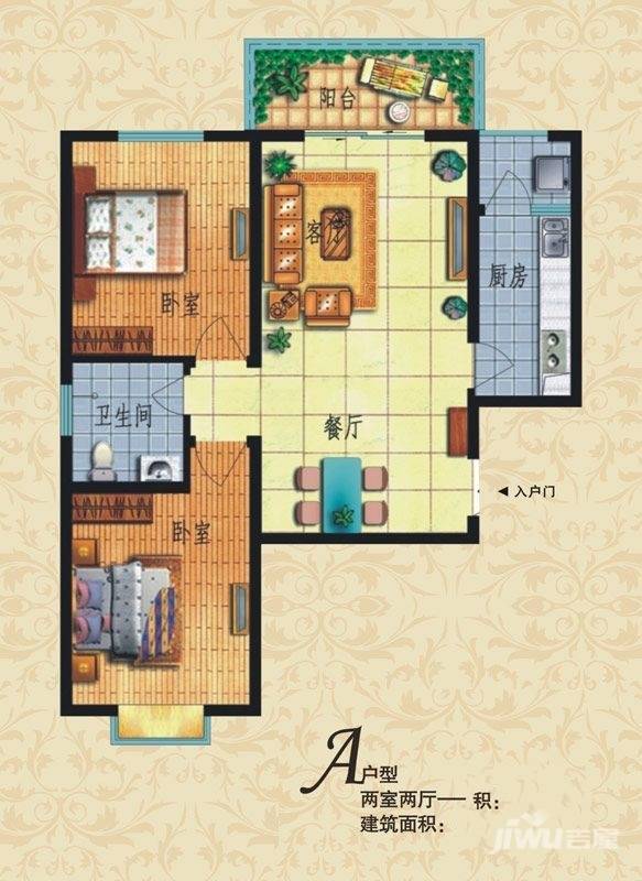 白鹿花园2室2厅1卫89.8㎡户型图