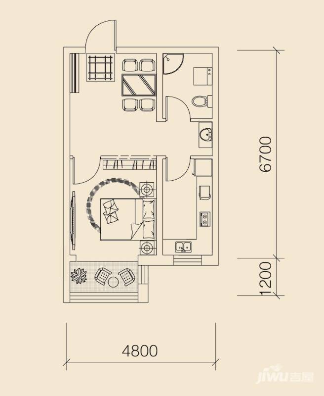 宜家观澜1室1厅1卫44㎡户型图