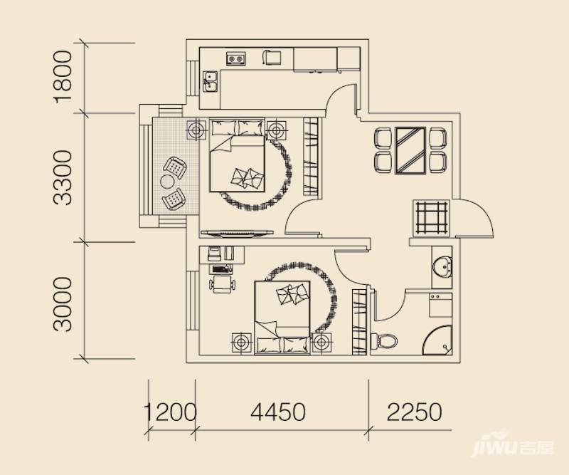 宜家观澜2室1厅1卫66㎡户型图