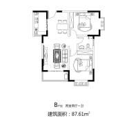 麦森公馆2室2厅1卫87.6㎡户型图