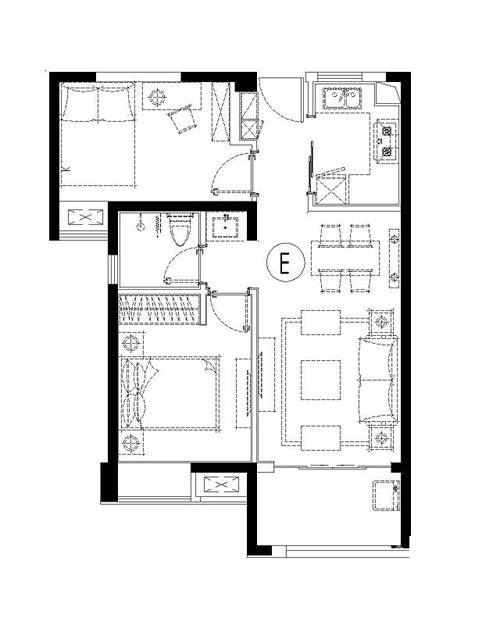 中航城国际社区 A区2室1厅1卫65㎡户型图