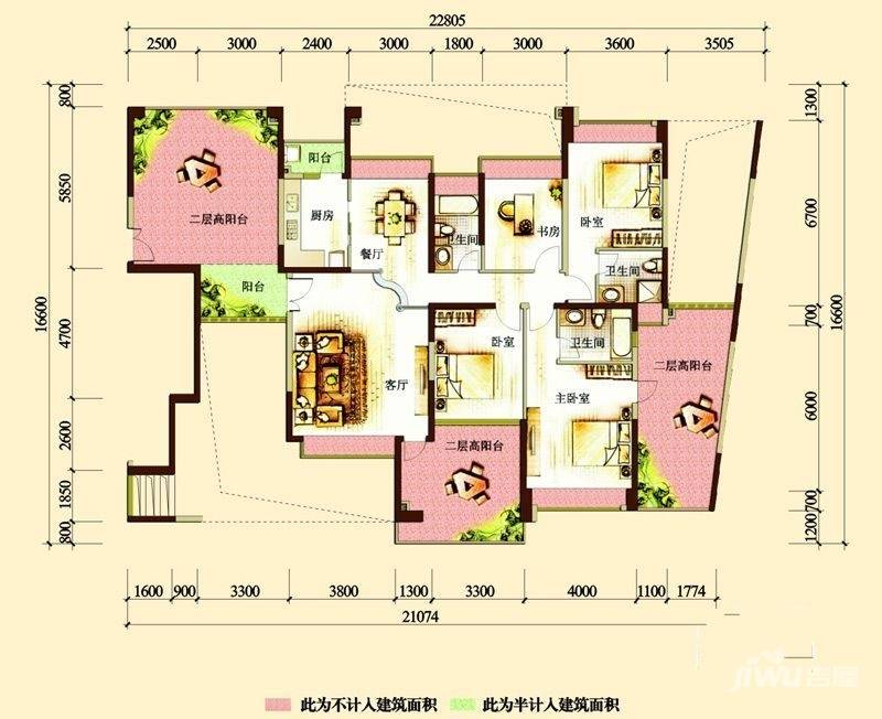 公园大地4室2厅3卫168.6㎡户型图