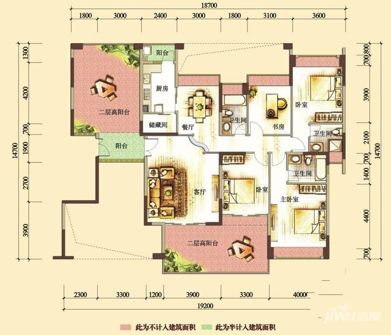 公园大地4室2厅3卫174㎡户型图