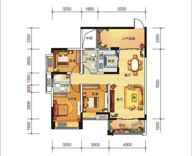 幸福庄园3室2厅2卫106.2㎡户型图