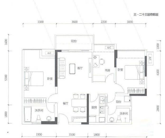 汉京确悦2室2厅1卫76㎡户型图