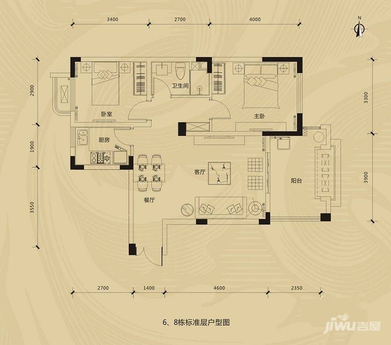 绿地公馆2室1厅1卫73.6㎡户型图