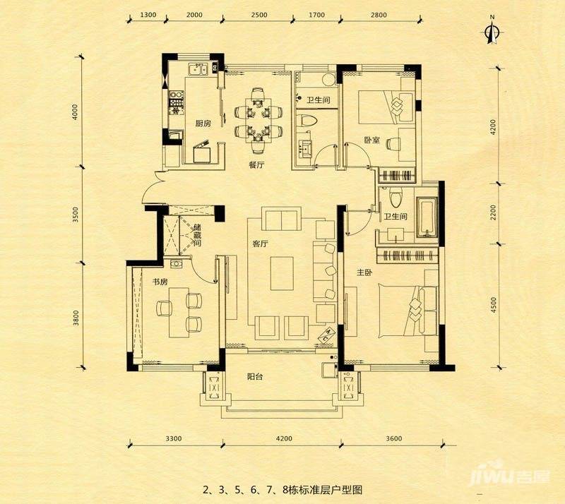 绿地公馆3室2厅2卫116.5㎡户型图