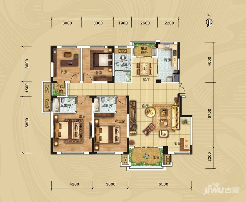 绿地公馆4室2厅3卫156.4㎡户型图