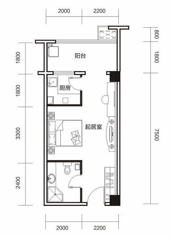 望兴西西里1室1厅1卫52㎡户型图