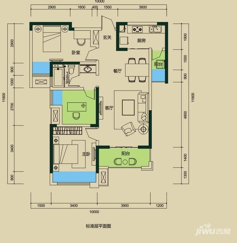 中海国际社区2室2厅1卫93.4㎡户型图