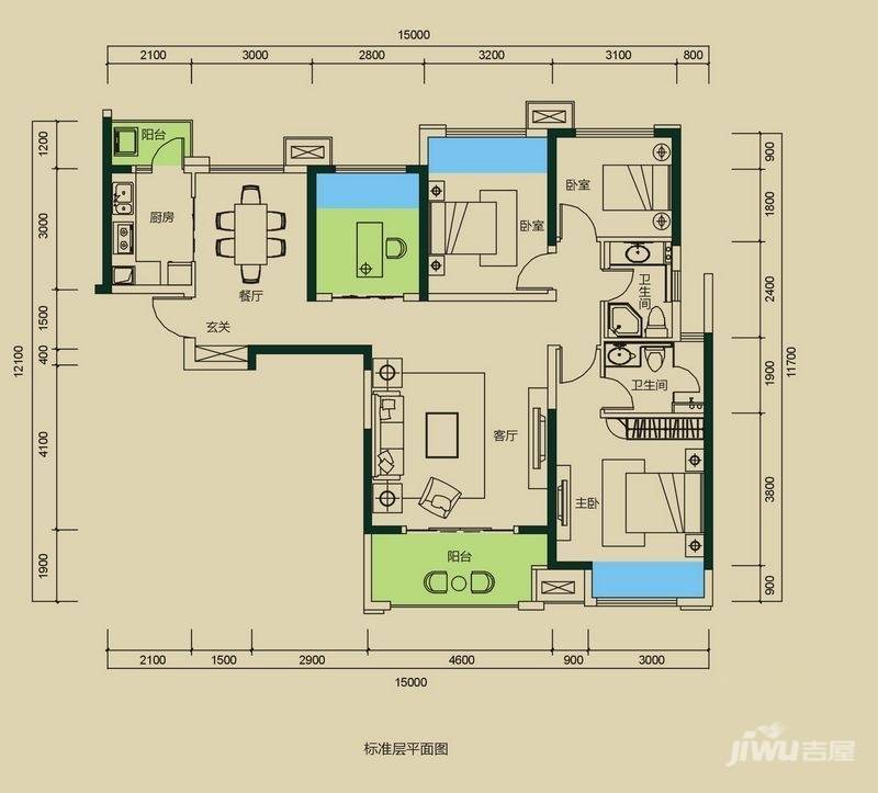 中海国际社区4室2厅2卫135.1㎡户型图