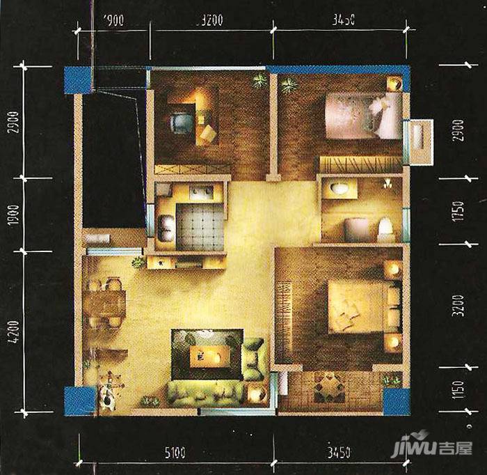 恒兴广场1室2厅1卫户型图