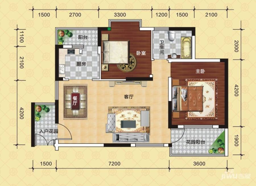 兴威帕克水岸2室2厅1卫88.6㎡户型图