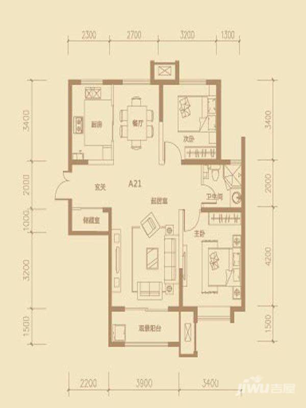 茂华紫苑公馆2室2厅1卫111.9㎡户型图