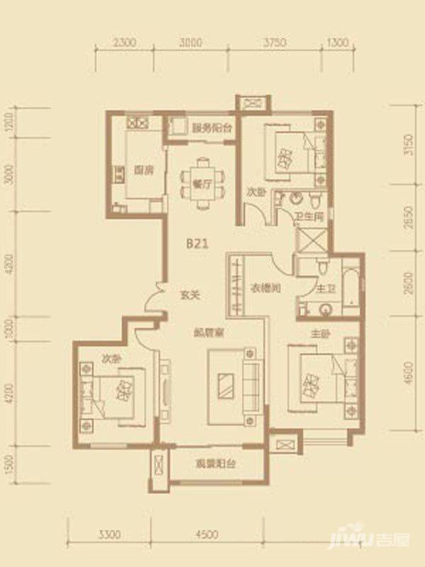 茂华紫苑公馆3室2厅2卫159.8㎡户型图