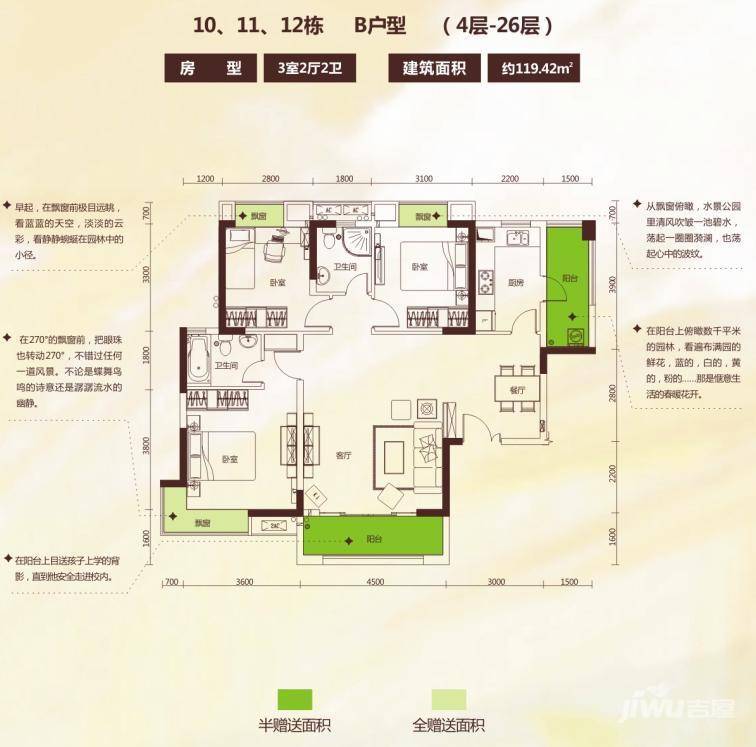 卓越蔚蓝海岸3室2厅2卫119.4㎡户型图