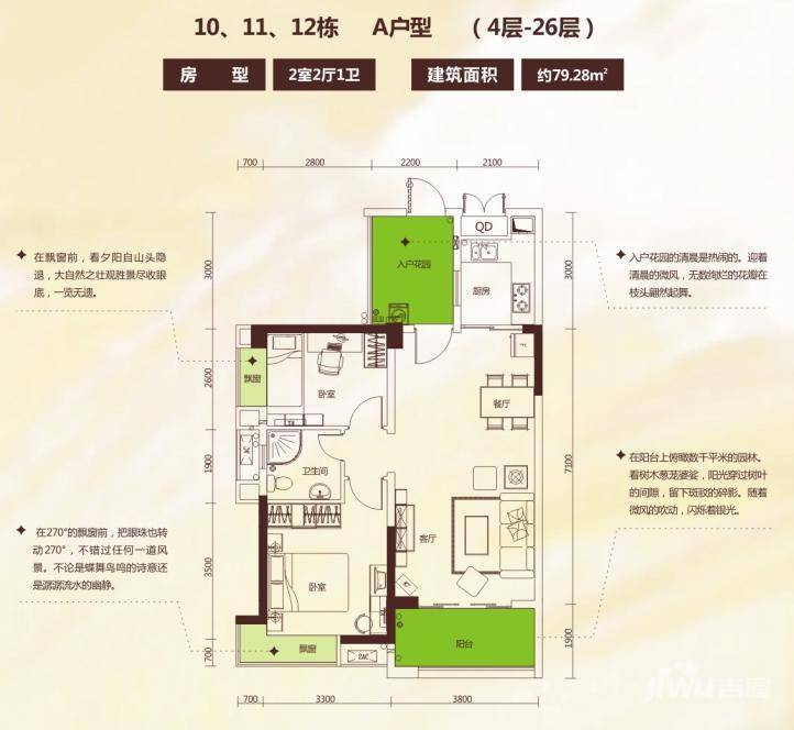 卓越蔚蓝海岸2室2厅1卫79.3㎡户型图