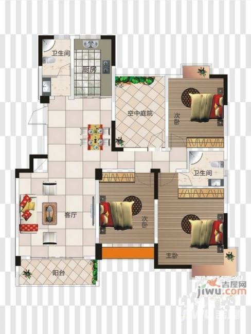 可可小城3室2厅2卫133㎡户型图