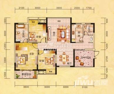 湘府十城3室2厅2卫110㎡户型图