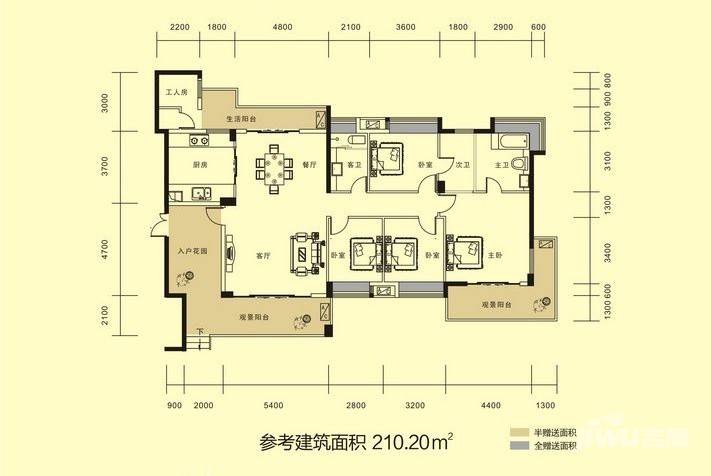 恒基凯旋门4室2厅3卫210.2㎡户型图