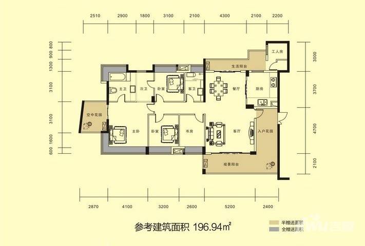 恒基凯旋门3室2厅3卫196.9㎡户型图