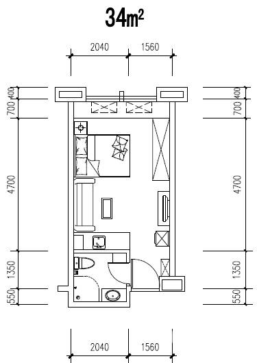 建发汇金国际1室1厅1卫34㎡户型图