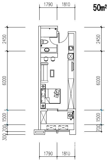 建发汇金国际1室1厅1卫50㎡户型图