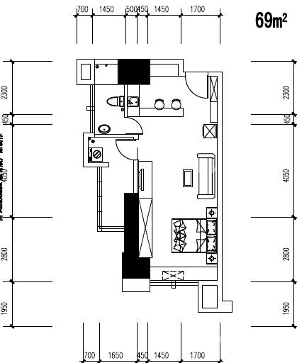 建发汇金国际1室1厅1卫69㎡户型图