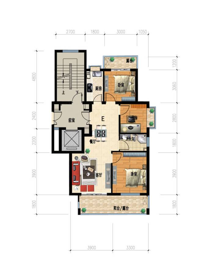 祥龙福邸3室2厅1卫86.6㎡户型图