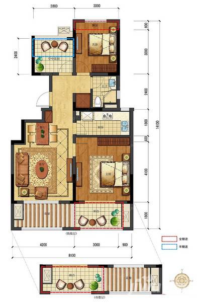 中铁逸都2室2厅1卫93㎡户型图