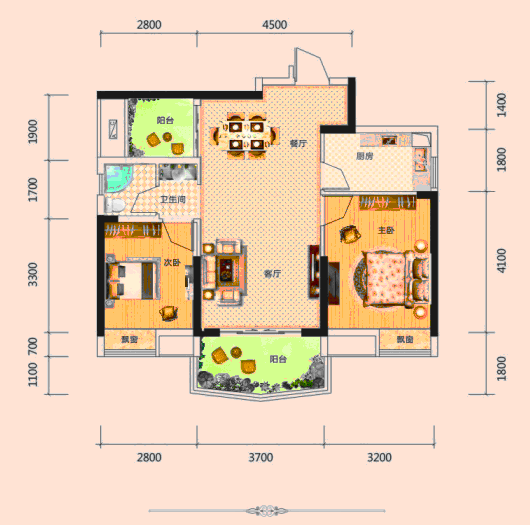 江山帝景2室2厅1卫83㎡户型图