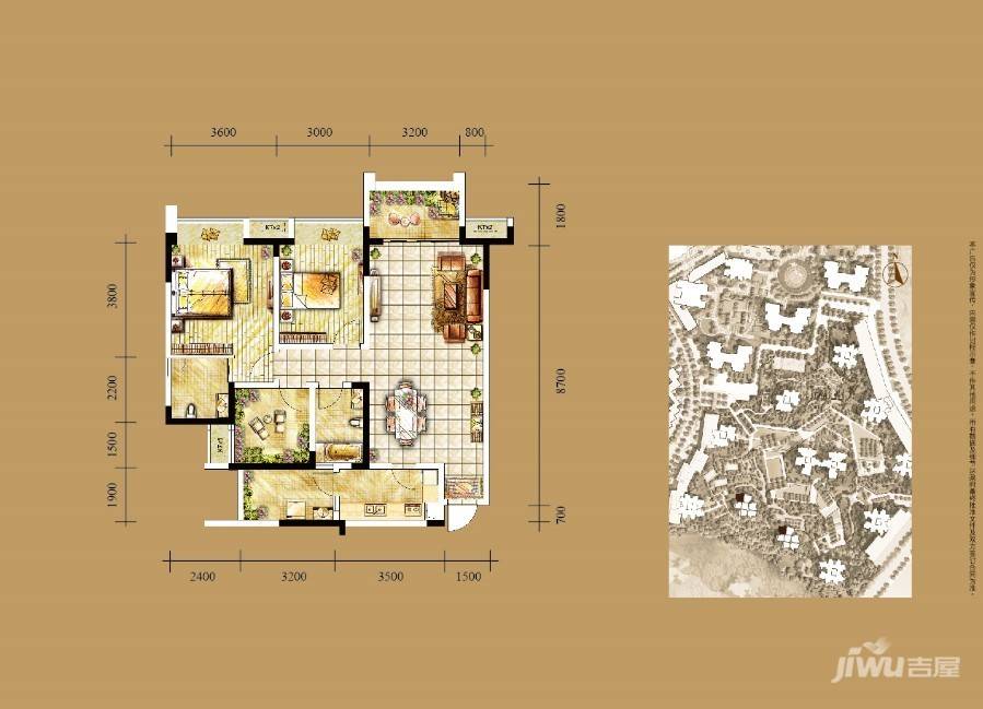 东原D7区2室2厅2卫87.1㎡户型图