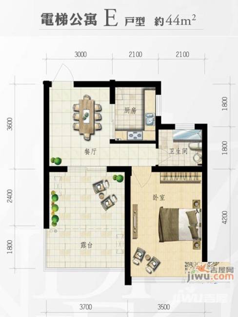 桃源小洲1室1厅1卫44㎡户型图