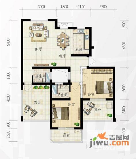 桃源小洲2室2厅2卫89㎡户型图