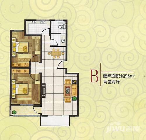 逸居园2室2厅1卫95㎡户型图