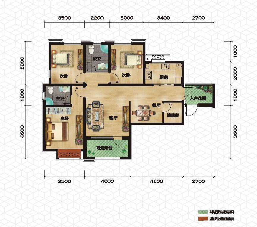 中拓世纪天骄3室2厅2卫118.2㎡户型图