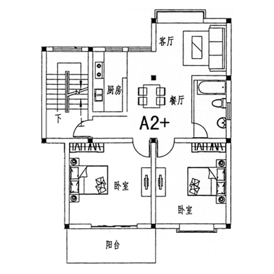 北大金城2室2厅1卫89.8㎡户型图