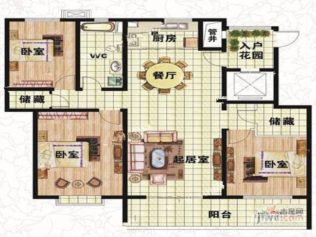 大顺胜利花园3室2厅1卫143㎡户型图