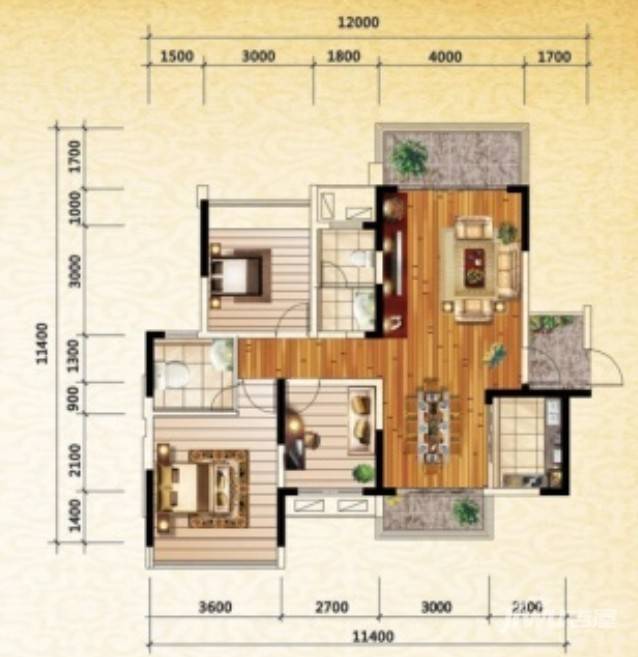 新里程潇湘名城3室2厅2卫117.2㎡户型图