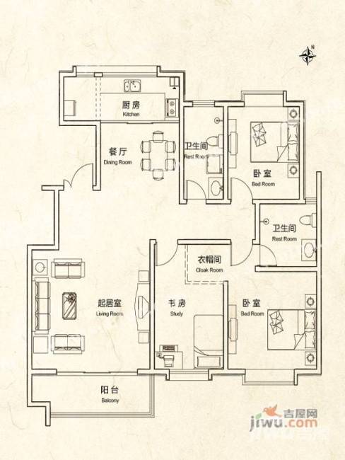 天煜紫悦城3室2厅2卫136㎡户型图