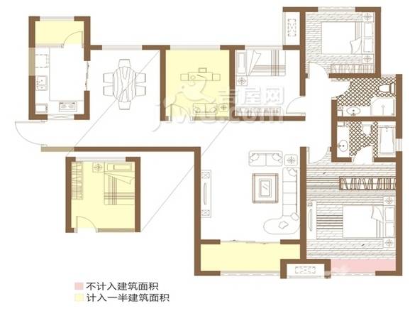 中海熙岸3室2厅2卫138㎡户型图