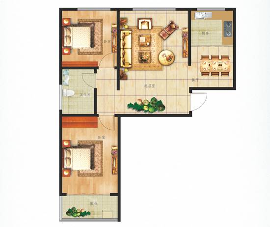 地矿家园2室2厅1卫86.4㎡户型图