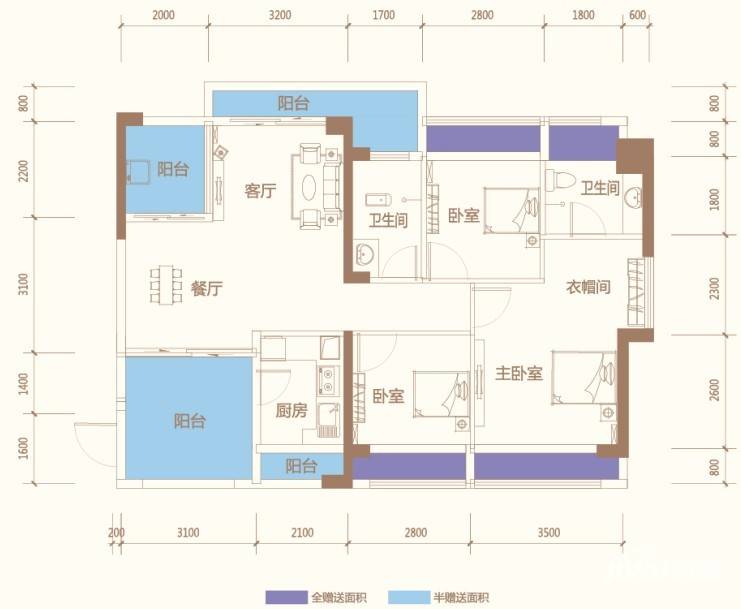 方略城市广场3室3厅2卫106.8㎡户型图