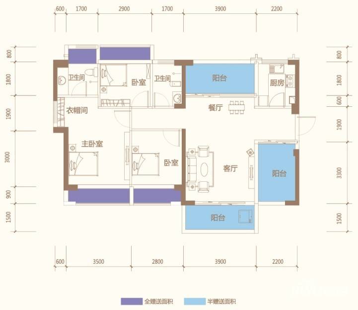 方略城市广场3室2厅2卫108.9㎡户型图