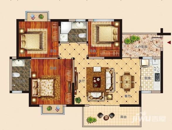 南海阳光3室2厅1卫110㎡户型图