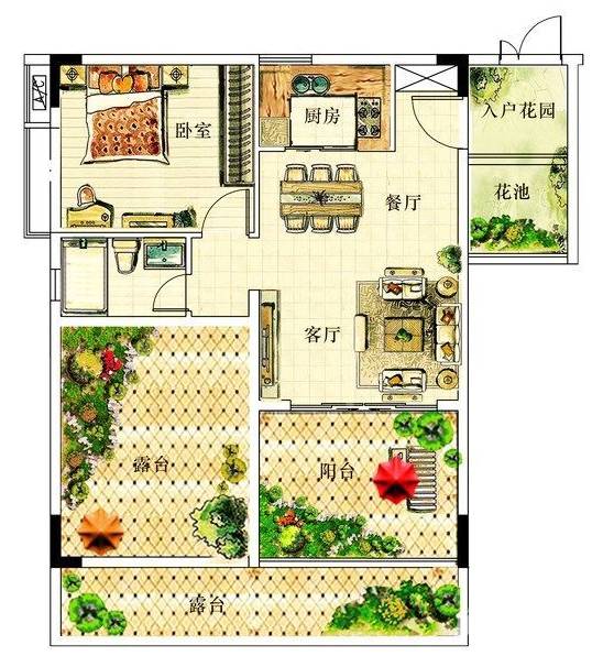 水岸新世纪生态花园度假酒店1室2厅0卫70㎡户型图