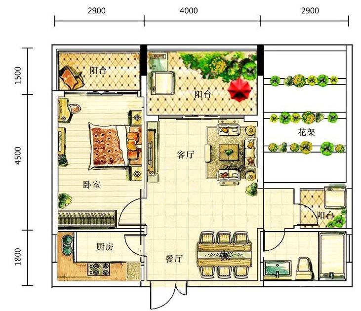 水岸新世纪生态花园度假酒店1室2厅0卫69.8㎡户型图